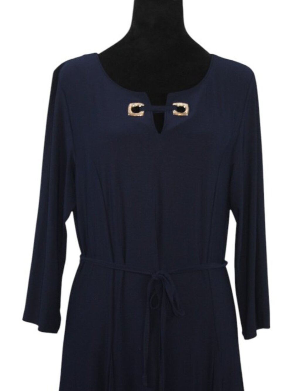 NWT Nina Leonard Women's Navy Long Sleeve Midi Dress with Gold Accent Size Large - Picture 3 of 9